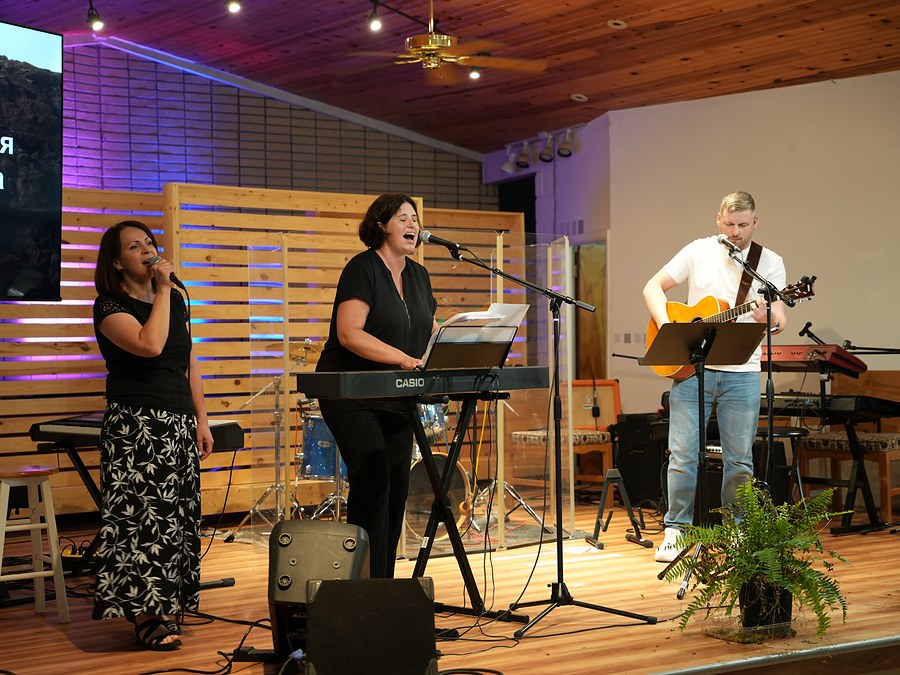 Worship team leading a Sunday service at New Hope Slavic Church