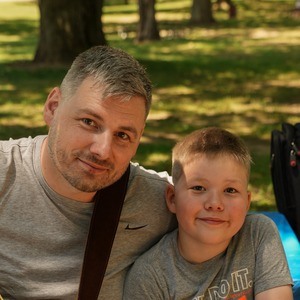 A father and son together at the church picnic
